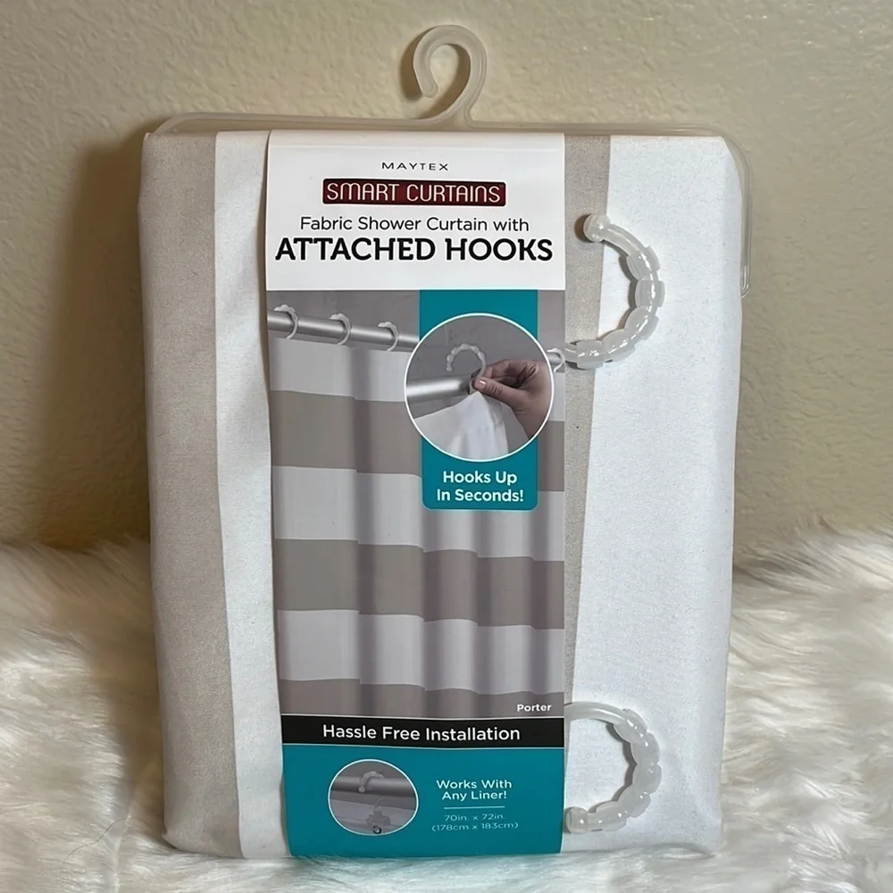 New Fabric Shower Curtain with Hooks